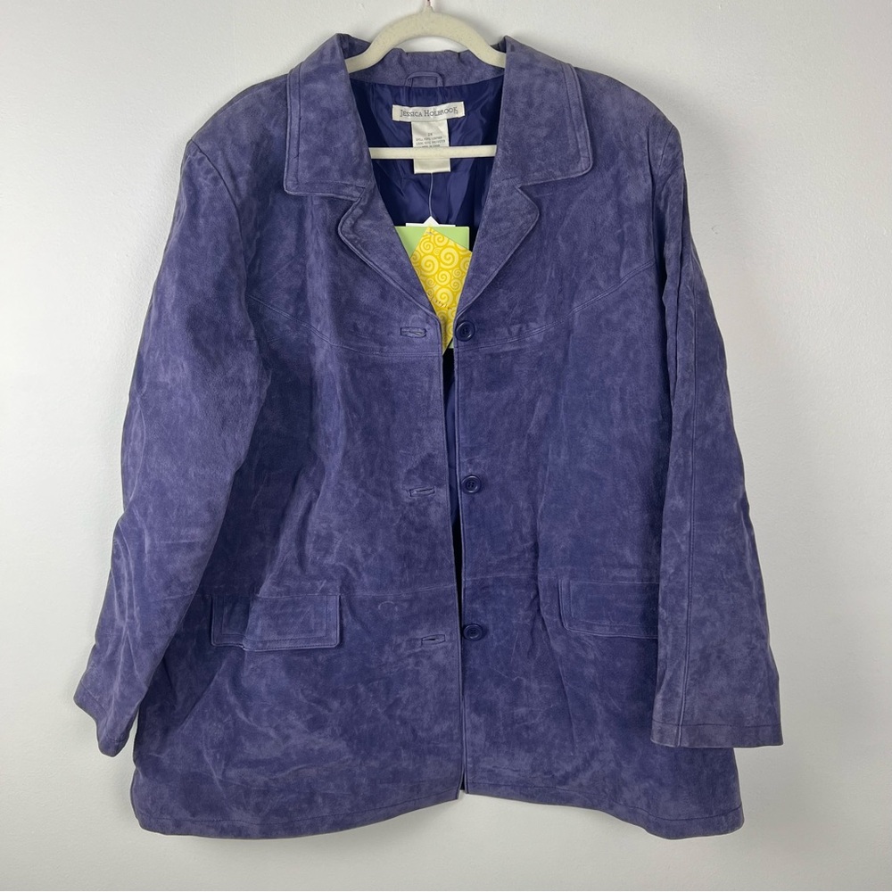 Jessica Holbrook NWT Vintage Dead Stock 100% Leather Suede Coat Purple Size 2X
